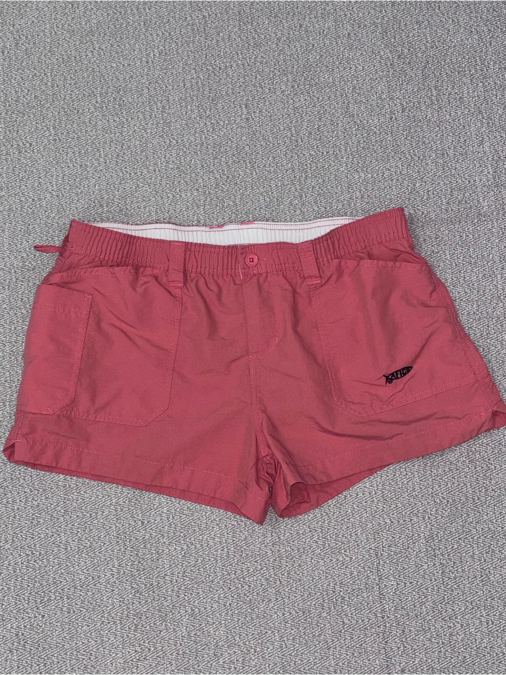 AFTCO Original Fishing shorts nylon coral pink w/ pockets elastic waist size 10